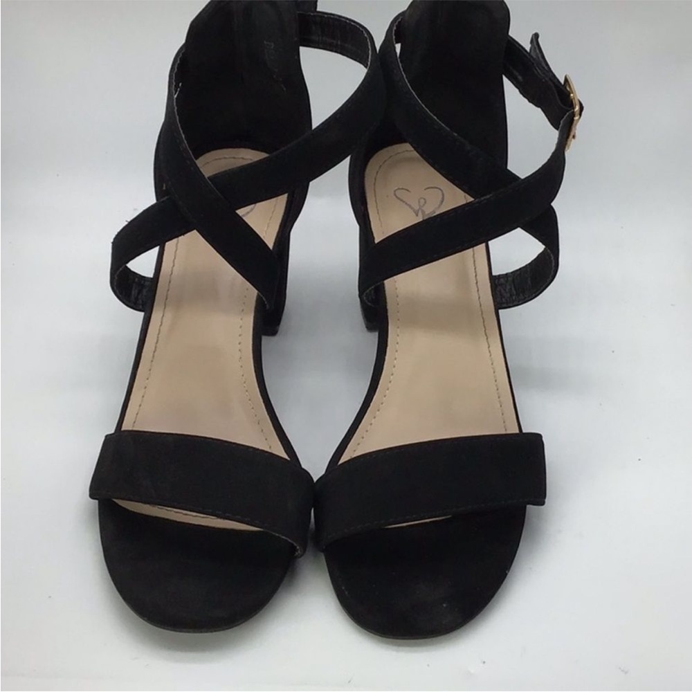 Windsor Women’s Heels Black Faux Suede Ankle Strap Block Heel Size 10